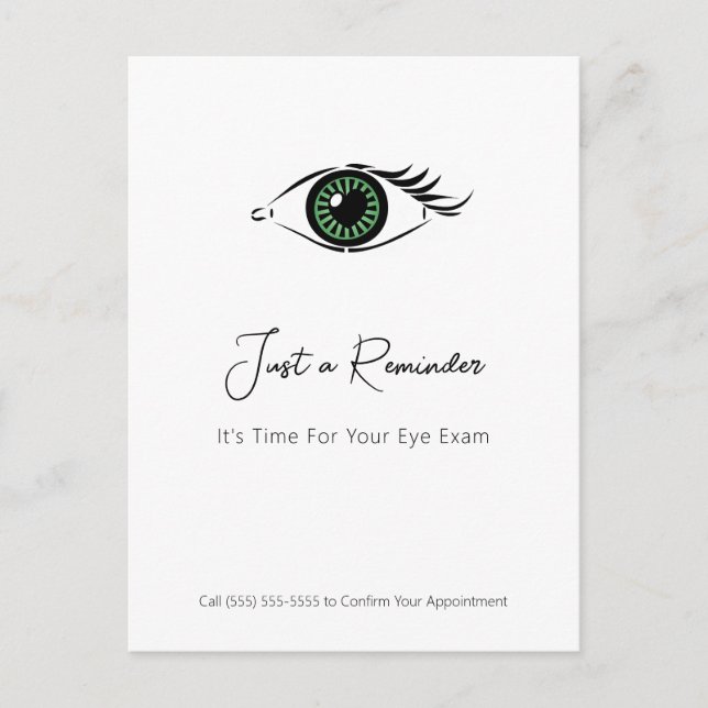 Professional Optometrist Green Heart Eye Reminder Postcard (Front)