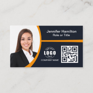 Professional  Orange add your Logo QR Code Business Card