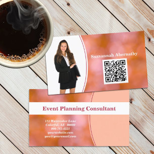 Professional Orange Bokeh Blur Custom Photo QR Business Card