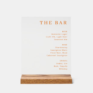 Professional Orange Minimalist Bar Menu Acrylic Sign