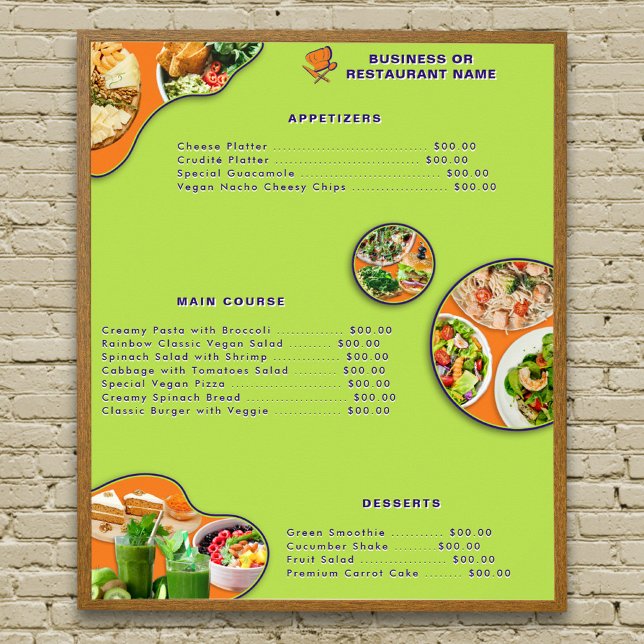 Professional Orange Purple Green Vegan Food Menu Poster (Available for INSTANT DIGITAL DOWNLOAD also.)