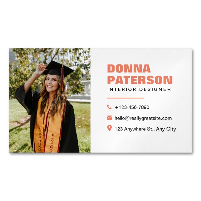 Professional Orange Simple Modern Minimal Calling Magnetic Business Card (Front)