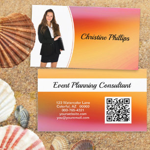 Professional Orange Watercolor Custom Photo QR Business Card