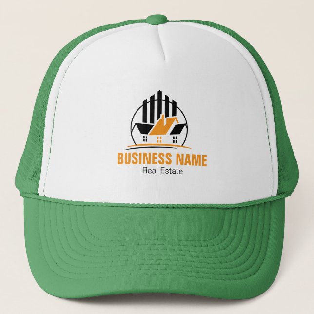 Professional Orange White Real Estate Logo Trucker Hat (Front)