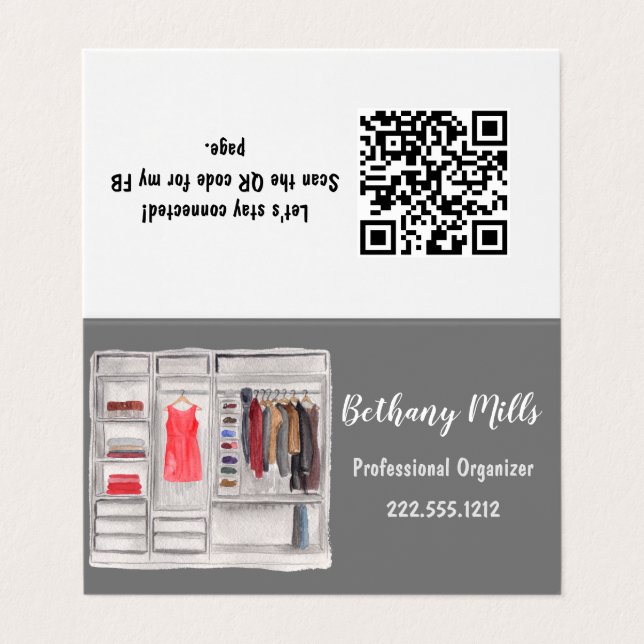 Professional Organiser Custom QR Code Tent Style Business Card (Outside Unfolded)