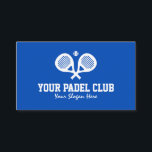 Professional padel tennis business card template<br><div class="desc">Professional Padel Tennis Coach business card template. Custom visit cards with rackets watermark design. Sports icon with modern typography for name and slogan. Blue or custom colour background. Pro businesscards for padel jobs, work, player, fan and fitness coach. Available in different sizes, paper thickness and round corner cut out shape....</div>