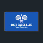 Professional padel tennis business card template<br><div class="desc">Professional Padel Tennis Coach business card template. Custom visit cards with rackets watermark design. Sports icon with modern typography for name and slogan. Blue or custom colour background. Pro businesscards for padel jobs, work, player, fan and fitness coach. Available in different sizes, paper thickness and round corner cut out shape....</div>