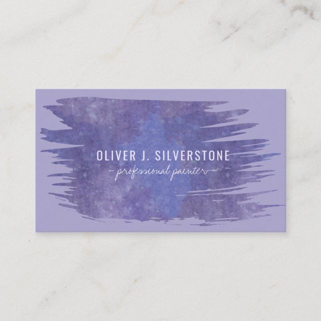 Professional painter purple watercolor brushed business card (Front)
