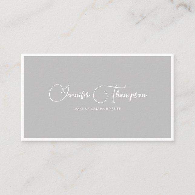Professional Pale Grey Script QR Code Business Card (Front)