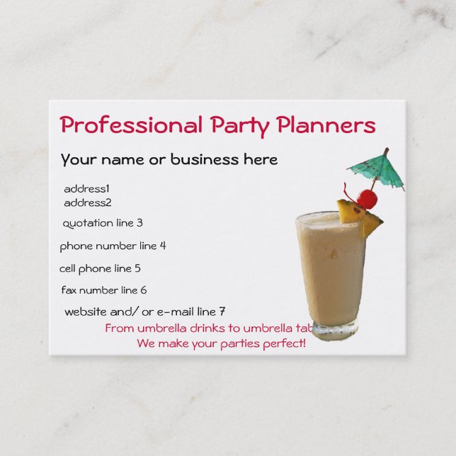 Professional Party Planner Business Card (Front)