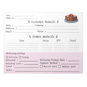 Professional Pastry Cupcake Bakery Order Form Notepad