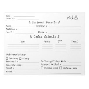 Professional Pastry Cupcake Bakery Order Form  Notepad