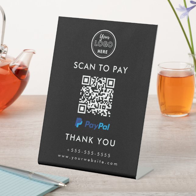 Professional Paypal QR Code Scan to Pay Logo Black Pedestal Sign (In SItu)