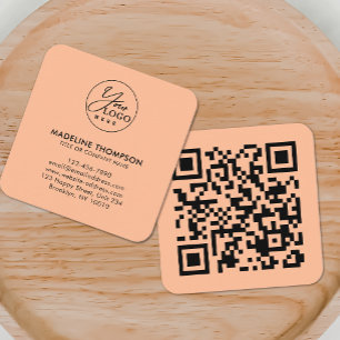 Professional Peach Generic Company Logo QR Code Square Business Card