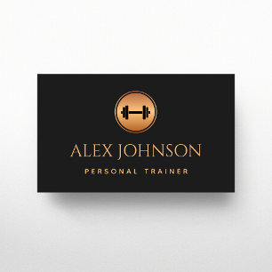 Professional Personal Trainer Gold Dumbbell Black Business Card