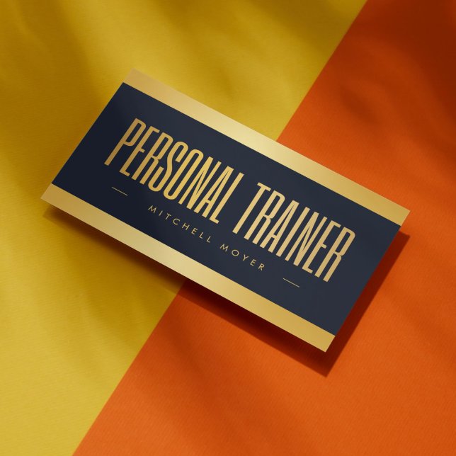 Professional Personal Trainer Navy Blue And Gold Business Card (Creator Uploaded)
