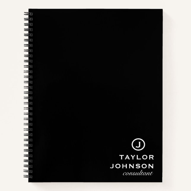 Professional Personalised Black Monogram  Notebook (Front)