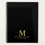 Professional Personalised Monogram and Name Planner<br><div class="desc">Professional planner features custom monogram,  name and text in gold classic serif font style on black background.

Please note: The foil details are simulated in the artwork. No actual foil will be used in the making of this product.</div>