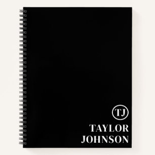 Professional Personalised Monogram Black And White Notebook
