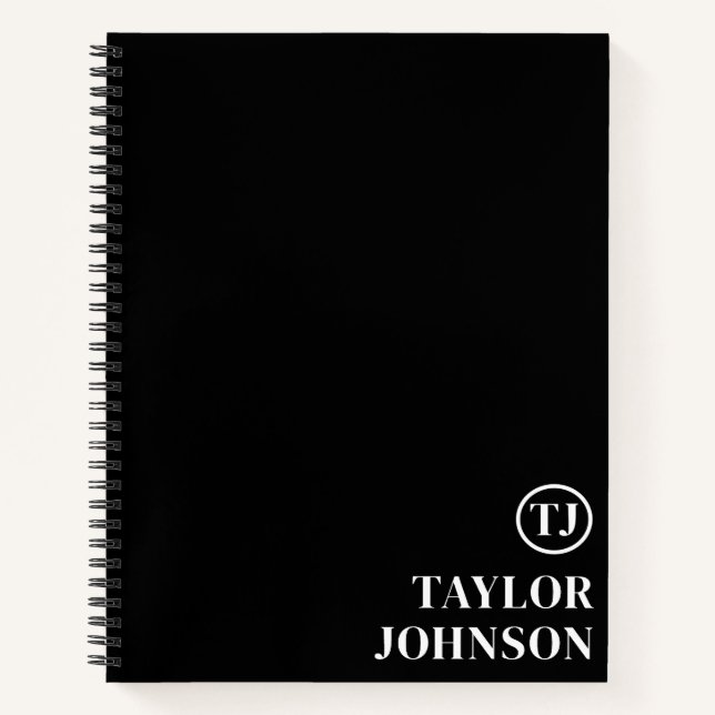Professional Personalised Monogram Black And White Notebook (Front)