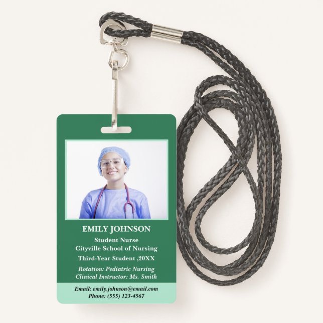 Professional Personalised Student Nurse  ID Badge (Front with Lanyard)