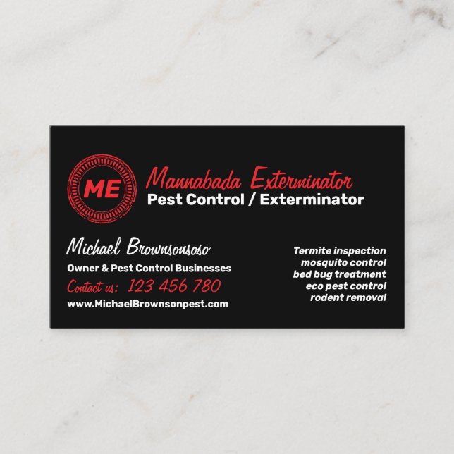 Professional Pest Control Exterminator Business Card (Front)