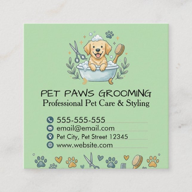 Professional Pet Groomer Square Business Card  (Front)
