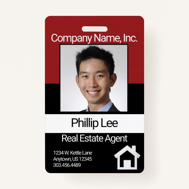 Professional Photo Badge - Dark Red / Black ID Badge (Front)