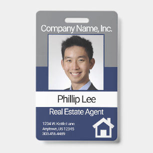 Professional Photo Badge - Gray / Blue ID Badge