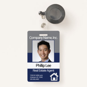 Professional Photo Badge - Gray / Blue ID Badge