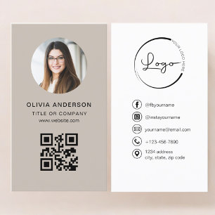 Professional Photo Beige QR Code Social Media Business Card