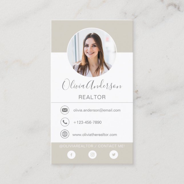 Professional Photo Beige Terracotta  Business Card (Front)