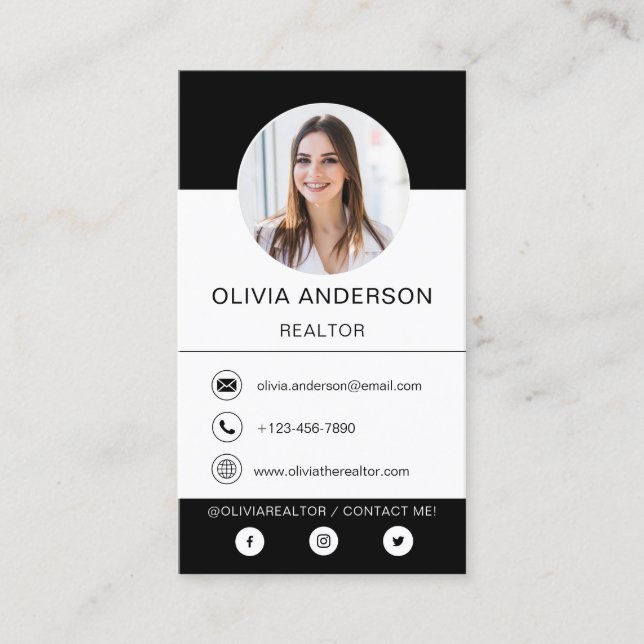 Professional Photo Black  Business Card (Front)