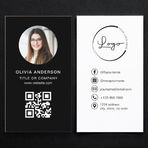 Professional Photo Black QR Code Social Media Business Card