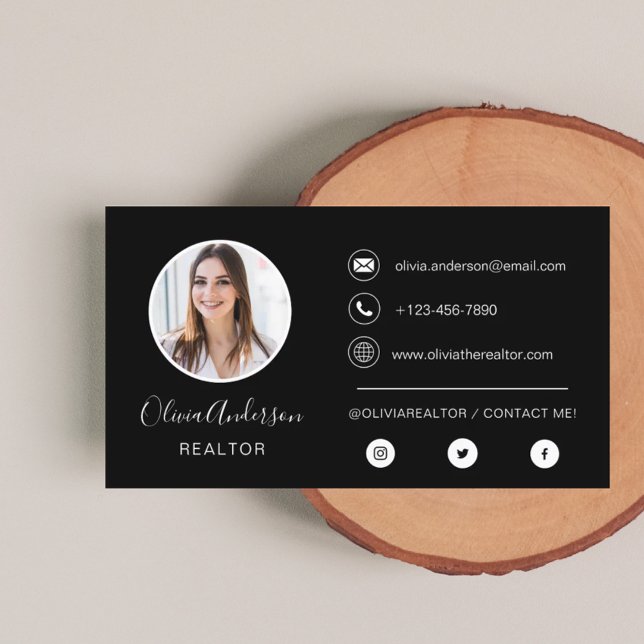 Professional Photo Black White Business Card (Creator Uploaded)