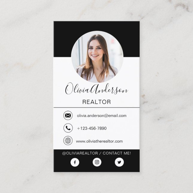 Professional Photo Black White  Business Card (Front)