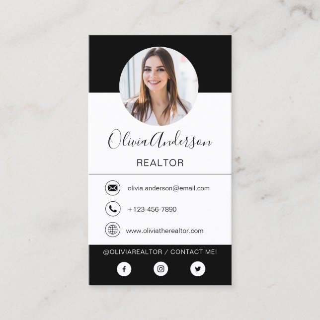 Professional Photo Black White Business Card (Front)