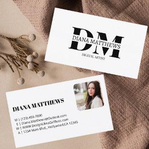 Professional Photo Black White Modern Stylish  Business Card