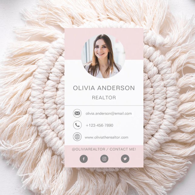 Professional Photo Blush Pink Business Card (Creator Uploaded)