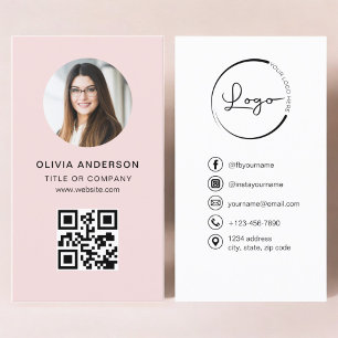 Professional Photo Blush Pink QR Code Social Media Business Card