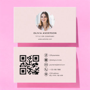 Professional Photo Blush Pink QR Code Social Media Business Card