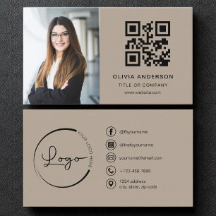 Professional Photo Brown QR Code Social Media Business Card