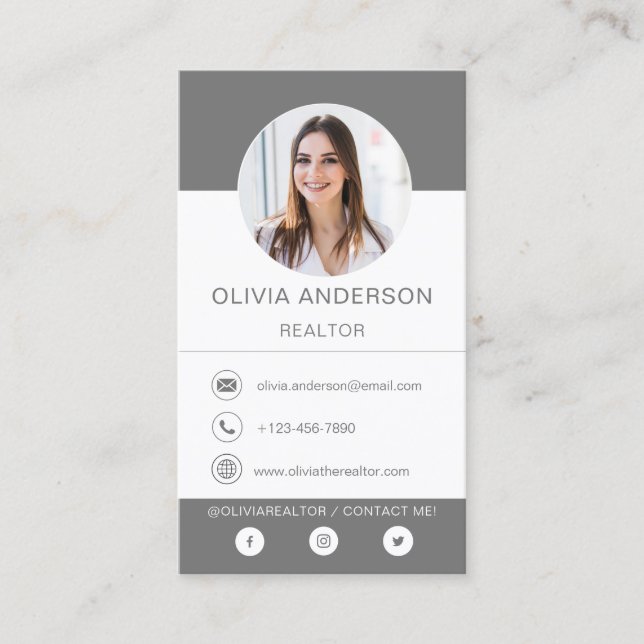 Professional Photo Charcoal Grey  Business Card (Front)