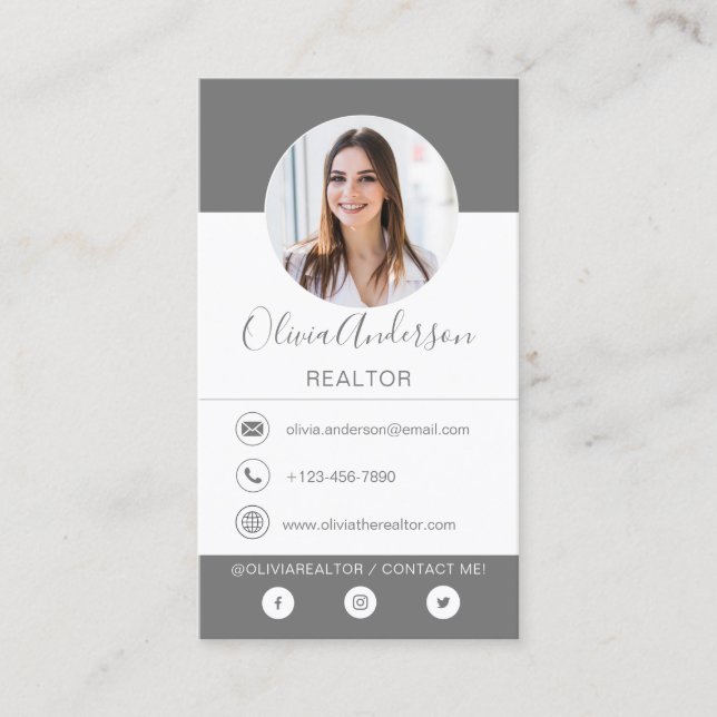 Professional Photo Charcoal Grey  Business Card (Front)