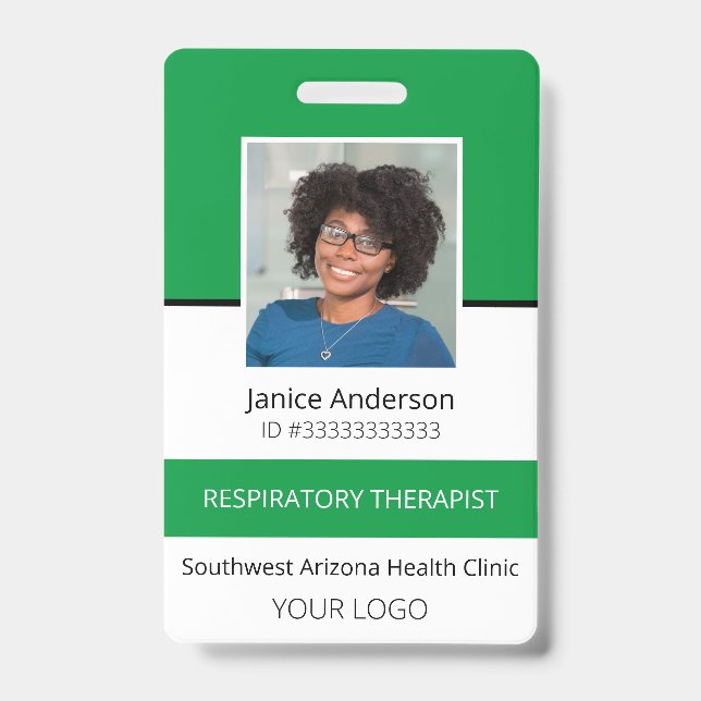 Professional Photo Green Employee ID Badge (Front)