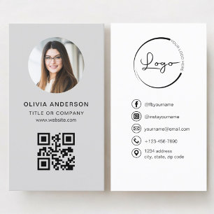 Professional Photo Grey QR Code Social Media Business Card