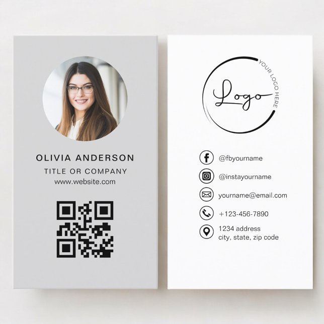 Professional Photo Grey QR Code Social Media Business Card (Creator Uploaded)