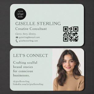 Professional Photo Logo Sage Green Business Card