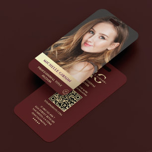 Professional Photo Monogram Burgundy Gold Modern  ID Badge