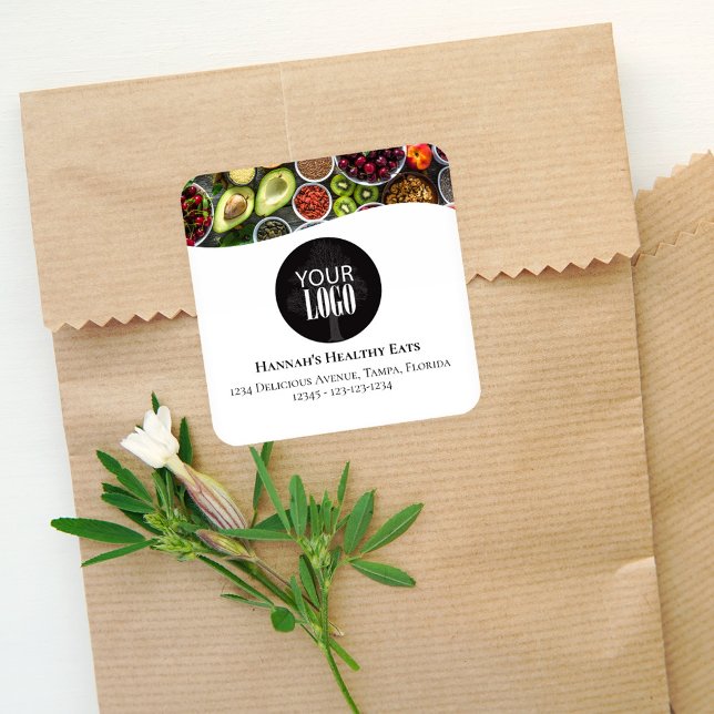 Professional Photo or Logo Promotional Black Square Sticker (Add your photo and logo business sticker label. )